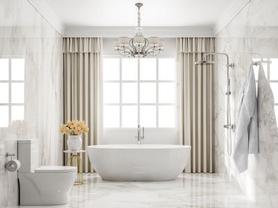 Elegant bathroom with freestanding tub